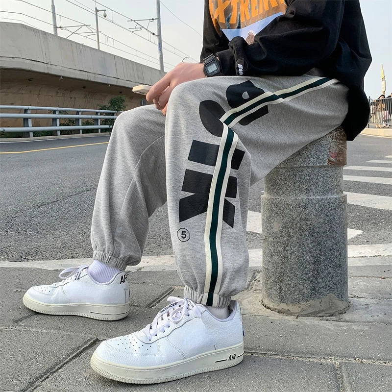 Trousers Hip-hop Wide Leg Sweatpants For Men Summer Stylish Training Cotton Loose Elastic Y2k Casual Baggy Male Sweat Pants L