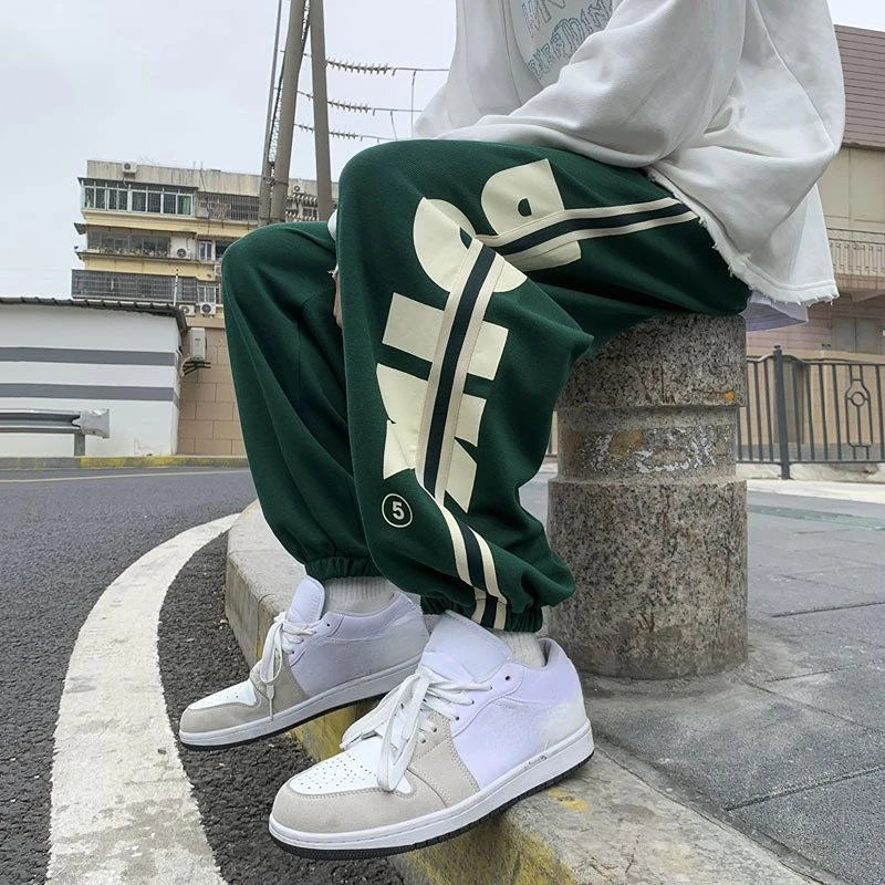 Trousers Hip-hop Wide Leg Sweatpants For Men Summer Stylish Training Cotton Loose Elastic Y2k Casual Baggy Male Sweat Pants L