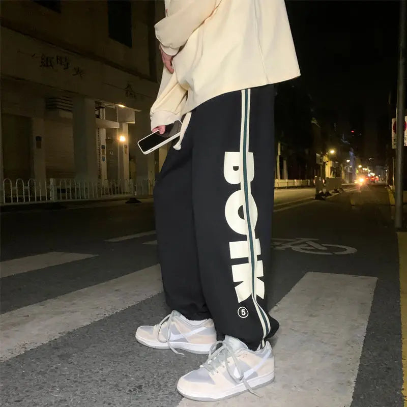 Trousers Hip-hop Wide Leg Sweatpants For Men Summer Stylish Training Cotton Loose Elastic Y2k Casual Baggy Male Sweat Pants L
