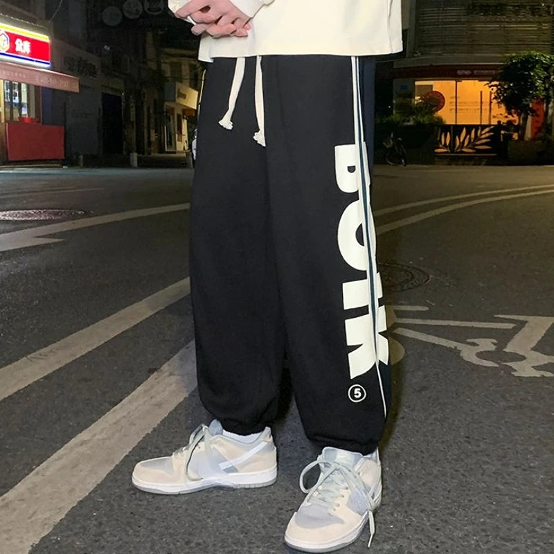 Trousers Hip-hop Wide Leg Sweatpants For Men Summer Stylish Training Cotton Loose Elastic Y2k Casual Baggy Male Sweat Pants L