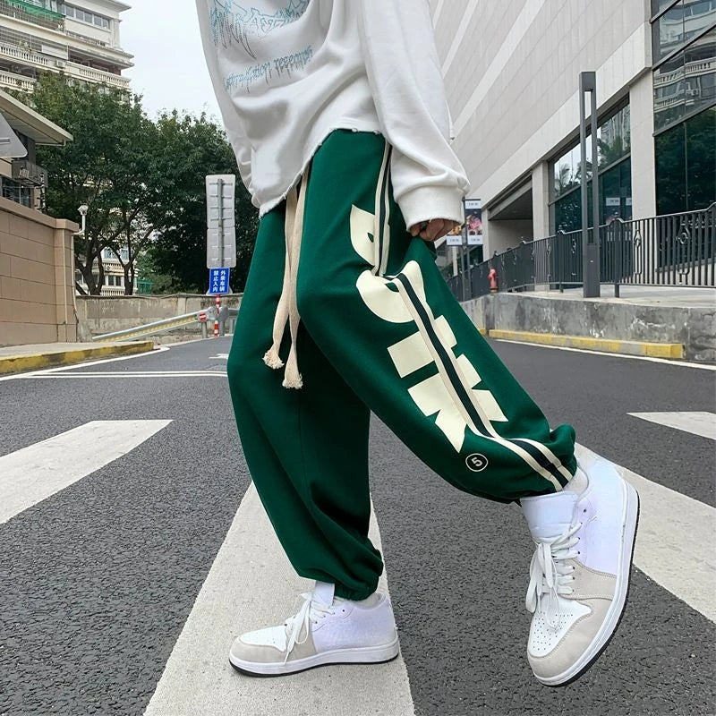 Trousers Hip-hop Wide Leg Sweatpants For Men Summer Stylish Training Cotton Loose Elastic Y2k Casual Baggy Male Sweat Pants L