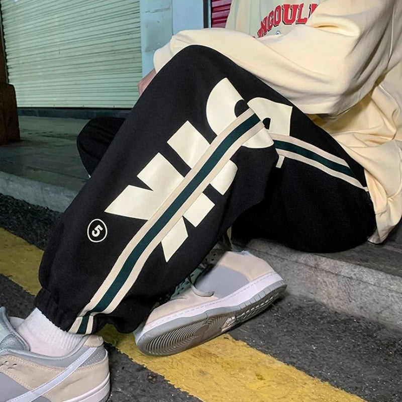 Trousers Hip-hop Wide Leg Sweatpants For Men Summer Stylish Training Cotton Loose Elastic Y2k Casual Baggy Male Sweat Pants L