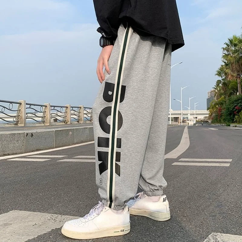 Trousers Hip-hop Wide Leg Sweatpants For Men Summer Stylish Training Cotton Loose Elastic Y2k Casual Baggy Male Sweat Pants L